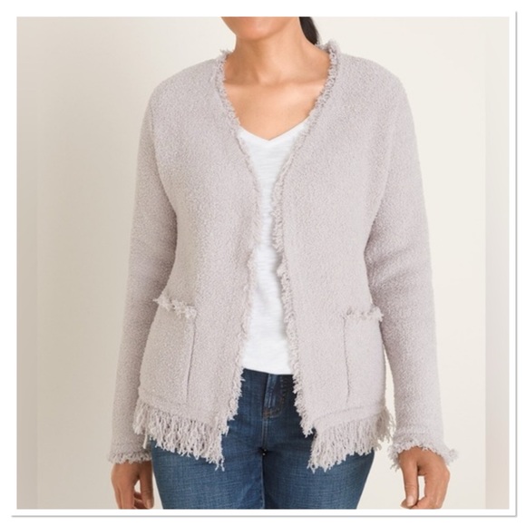Barefoot Dreams Cozy Chic Fringed Jacket Long Sleeve Open Front Almond Small New - Picture 1 of 10